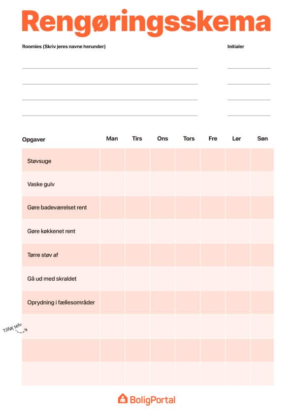 Rengøringsskema